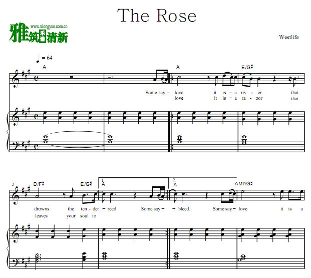 Westlife - The Rose 正谱 歌谱 钢琴谱