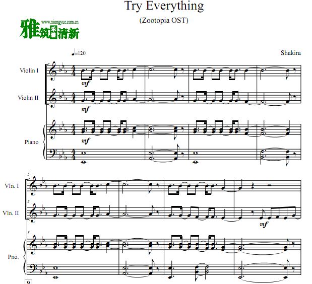 Try Everything 小提琴钢琴三重奏谱
