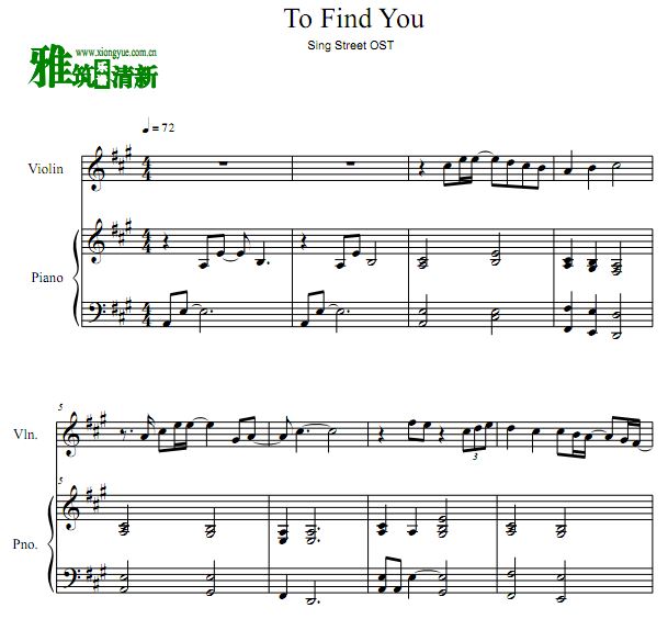 Sing Street 唱街插曲 To Find You 小提琴谱 钢琴伴奏谱