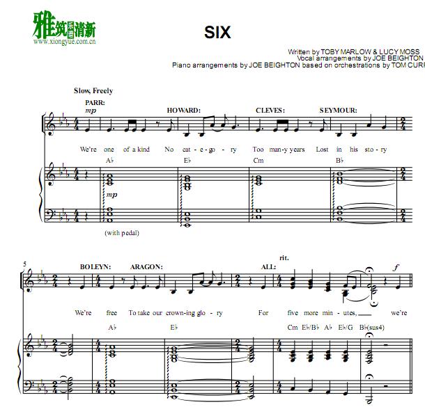 Six The Musical 六个皇后 - Six 正谱 钢琴伴奏谱