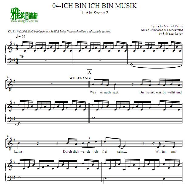 Mozart! Das Musical 德扎- Ich bin, ich bin Musik正谱 钢琴伴奏谱