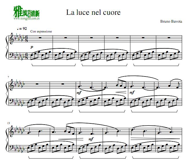 Bruno Bavota - La luce nel cuore钢琴谱
