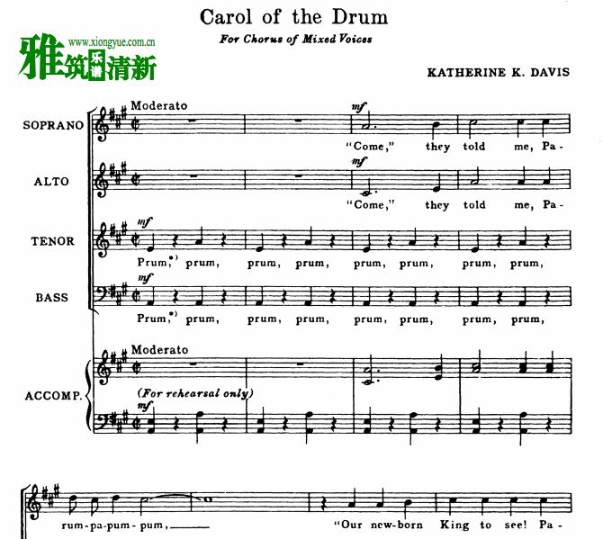 鼓之颂歌 Carol of the Drum 阿卡贝拉合唱谱