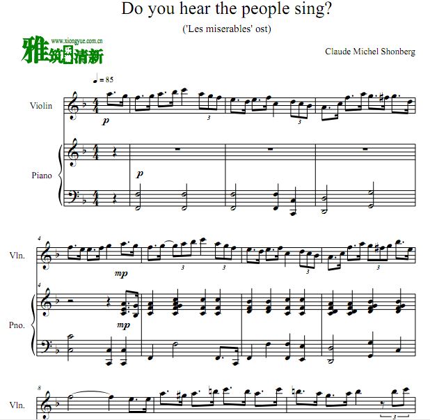 Do You Hear The People Sing 小提琴钢琴伴奏谱