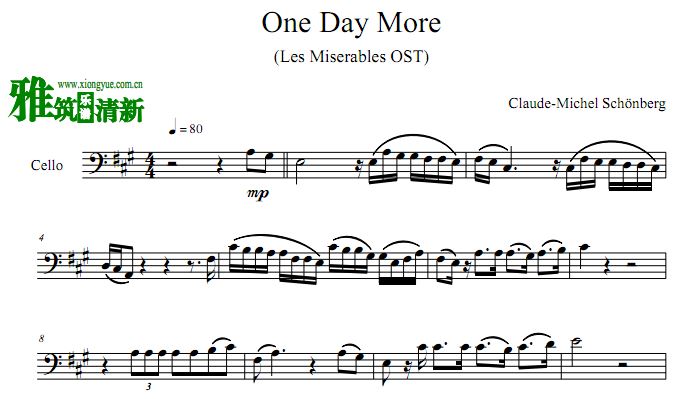 悲惨世界 One Day More 大提琴独奏谱