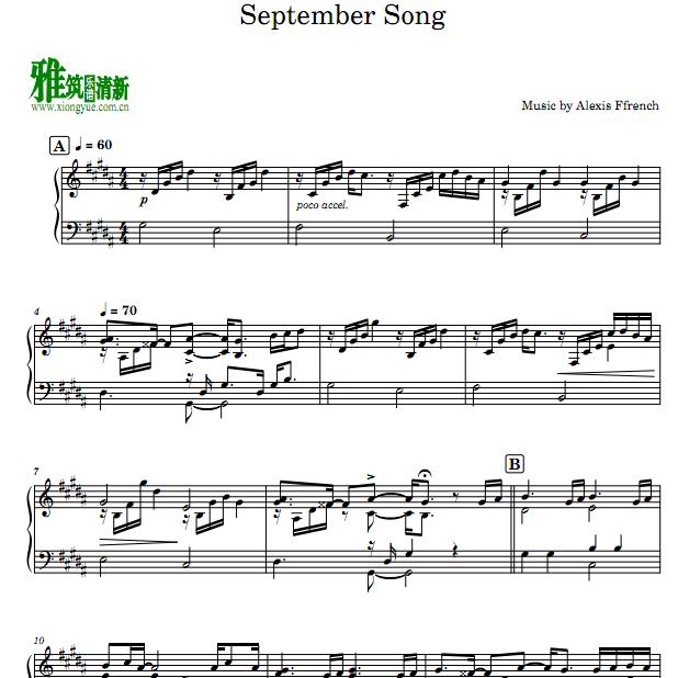 Alexis Ffrench - September Song钢琴谱