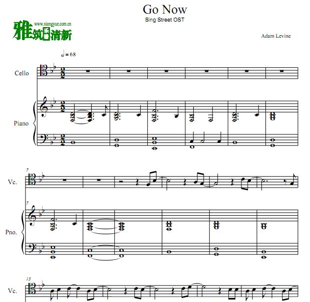 Sing Street 唱街插曲 Go Now 大提琴谱 钢琴伴奏谱