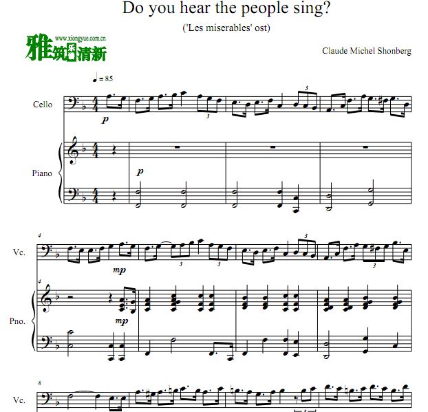 Do You Hear The People Sing 大提琴钢琴伴奏谱
