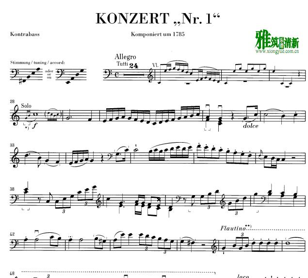 urtext -hoffmeister Double Bass Concerto no.1 低音提琴谱