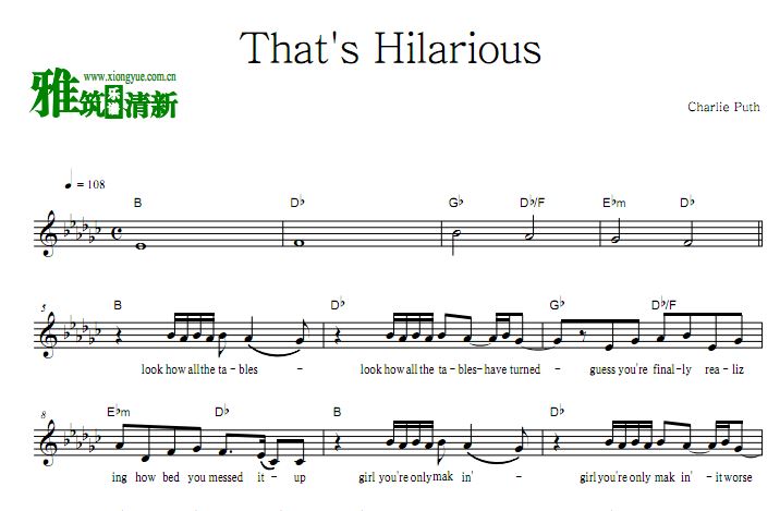 Charlie Puth - That's Hilarious 歌谱 正谱