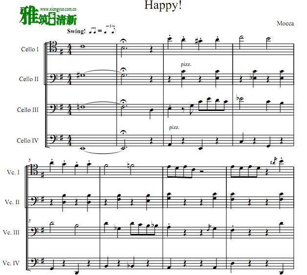 Mocca - Happy! 四大提琴合奏谱