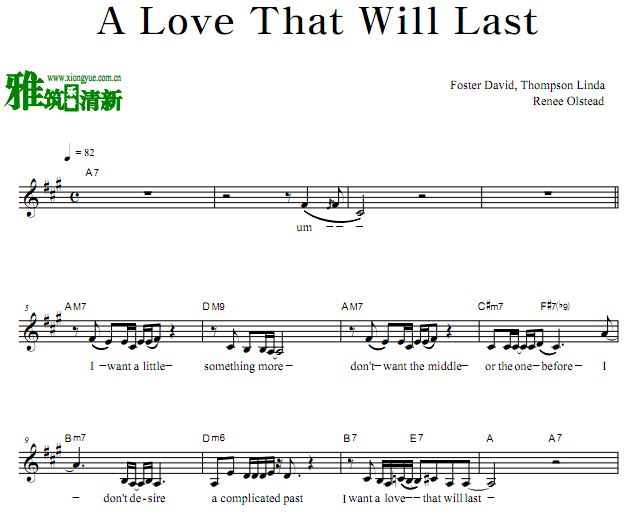 Renee Olstead - A Love That Will Last 原调歌谱 正谱