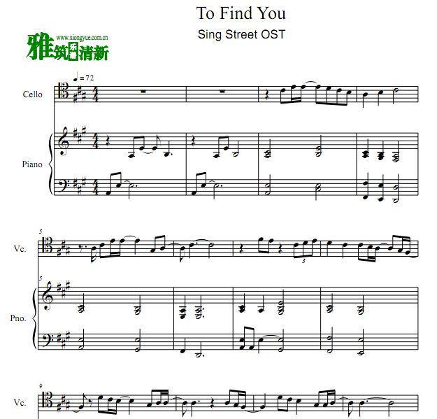 Sing Street 唱街插曲 To Find You 大提琴钢琴谱