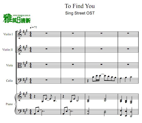 唱街插曲 To Find You弦乐四重奏钢琴伴奏谱