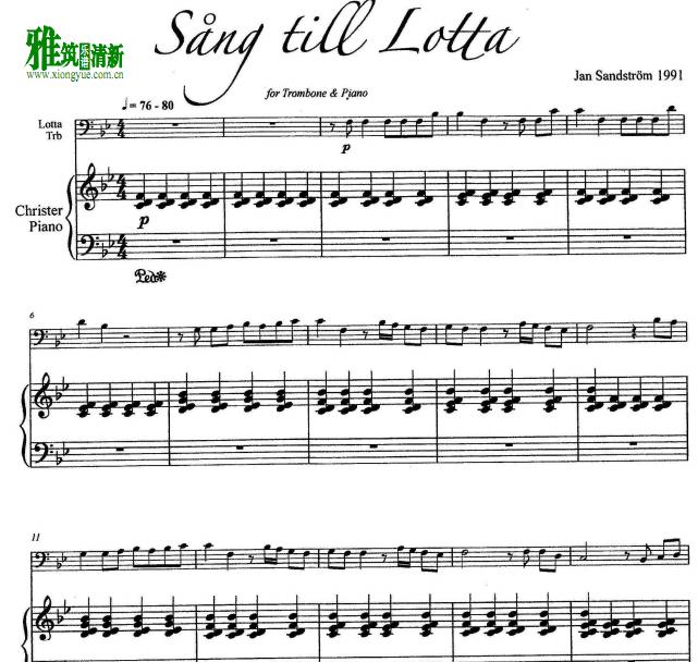 jan sandstrom - song to lotta长号钢琴伴奏谱