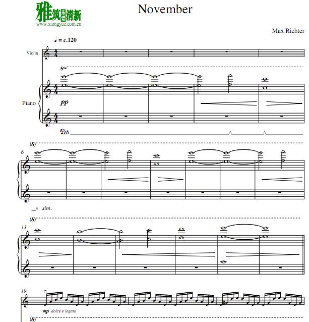 Max Richter -  November 小提琴钢琴谱