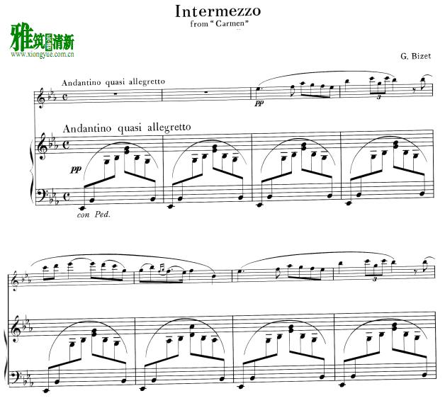 bizet 卡门间奏曲intermezzo 长笛竖琴谱