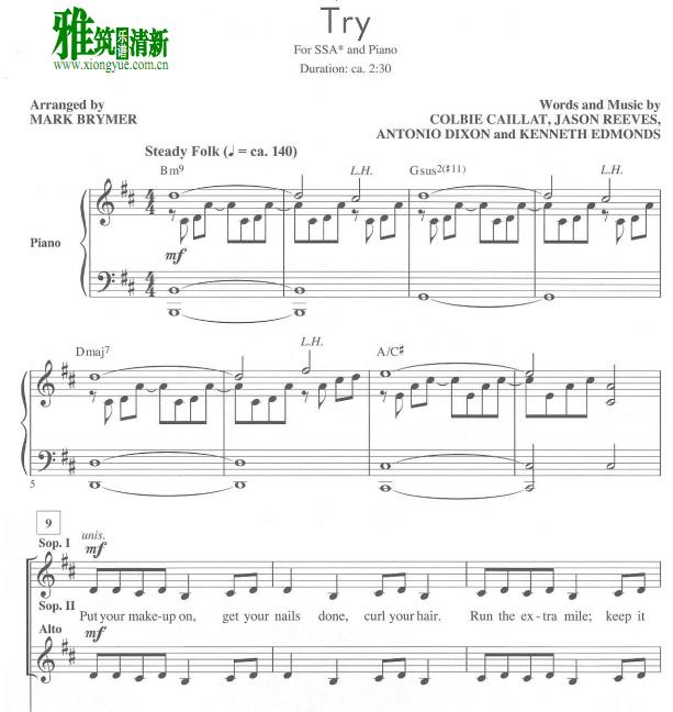 colbie caillat -  Try 三声部合唱钢琴伴奏谱 SSA