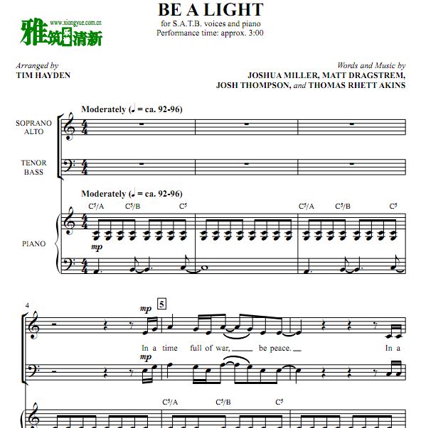 Be A Light 四声部合唱