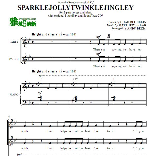 Sparklejollytwinklejingley 钢琴伴奏二声部合唱谱