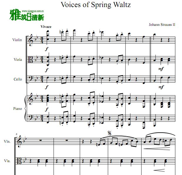 春之声圆舞曲弦乐钢琴四重奏谱