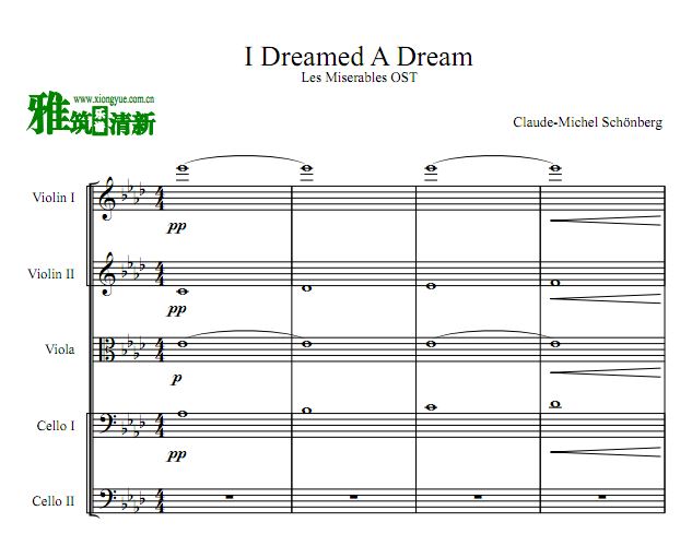 I Dreamed A Dream 小提中提大提 弦乐五重奏谱