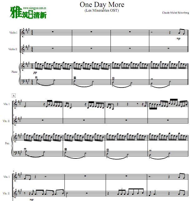 悲惨世界 One Day More 小提琴钢琴三重奏谱
