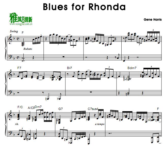 Gene Harris- Blues for Rhonda 爵士钢琴谱