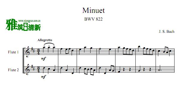 巴赫 G小调小步舞曲 BWV 822 长笛二重奏谱