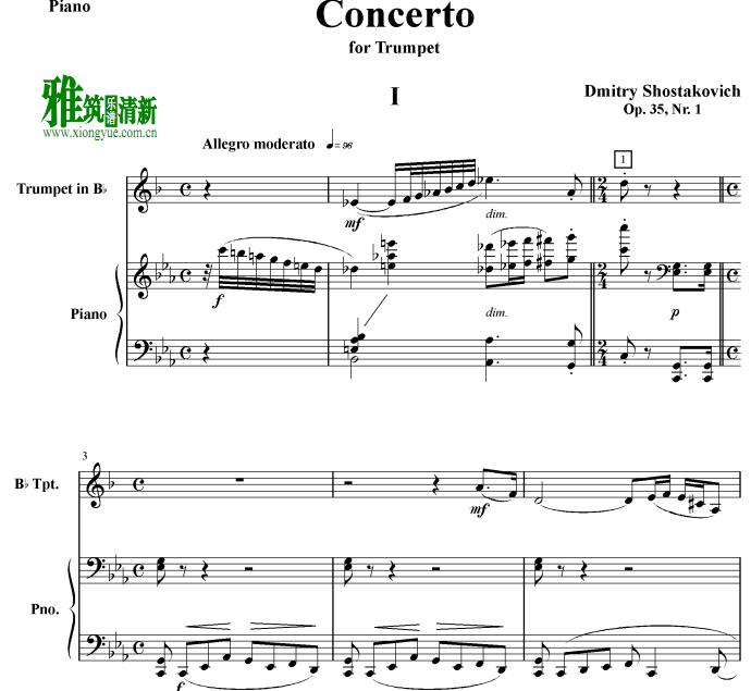 肖斯塔科维奇 C小调第一号钢琴与小号协奏曲 Op.35 no.1钢琴谱