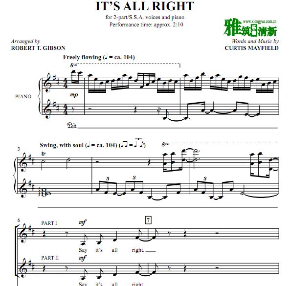 It's all right 二声部合唱谱 It's all right 三声部合唱谱