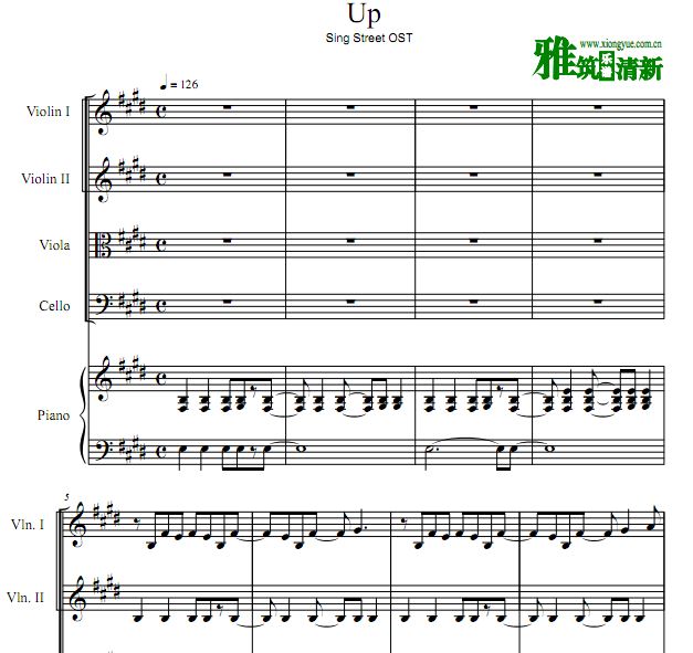 Sing Street 初恋这首情歌插曲 Up 钢琴五重奏谱