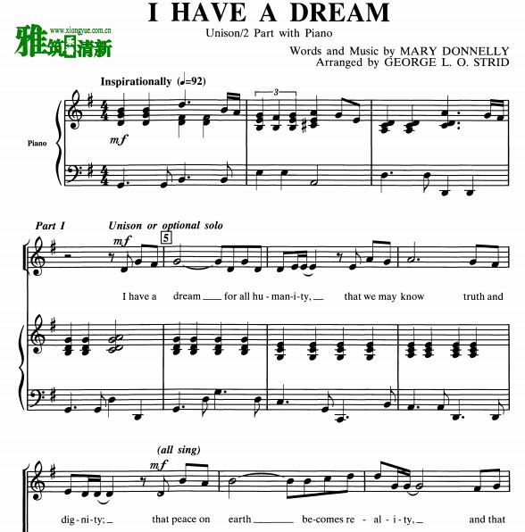  I Have A Dream 钢琴伴奏二声部合唱谱