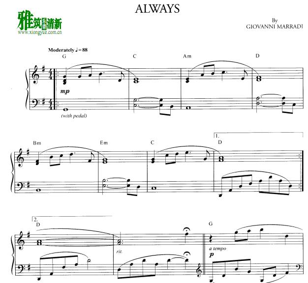 Giovanni Marradi乔瓦尼 - Always钢琴谱