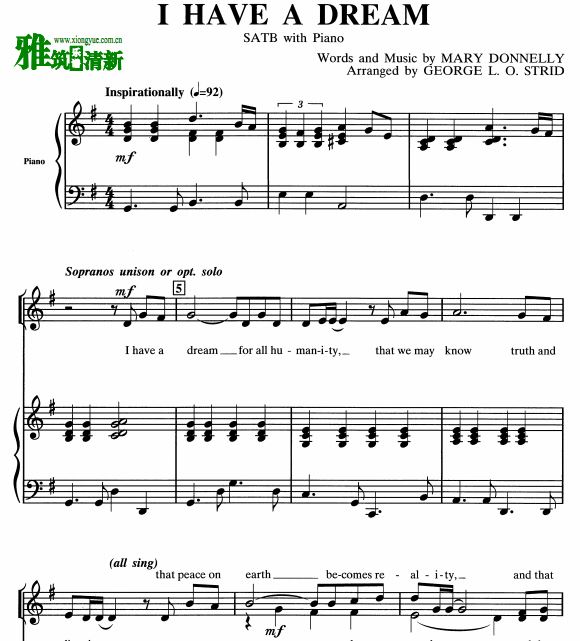 I Have A Dream 四声部合唱谱