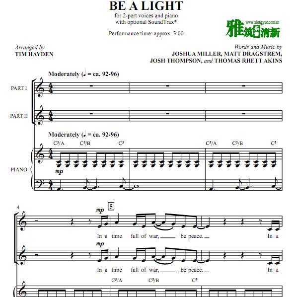 Be A Light 二部合唱钢伴谱