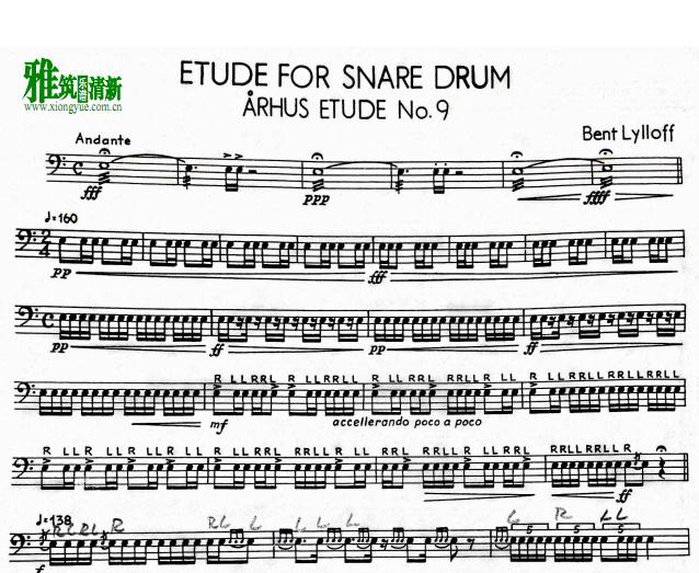 Bent Lylloff - Aarhus Etude No. 9小军鼓谱