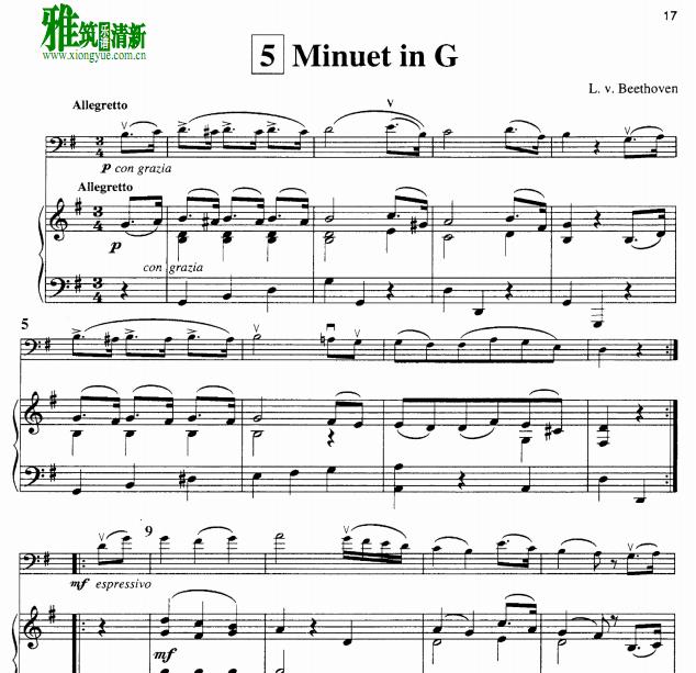 贝多芬G大调小步舞曲大提琴钢琴伴奏谱