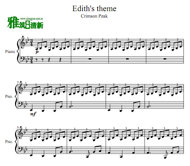 猩红山峰  Edith's theme钢琴谱