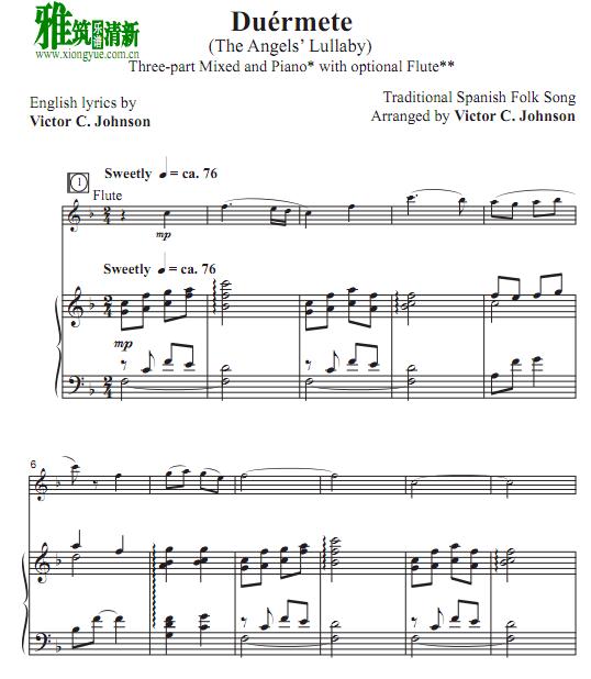 Duérmete (The Angels' Lullaby) 三声部合唱钢琴伴奏谱3