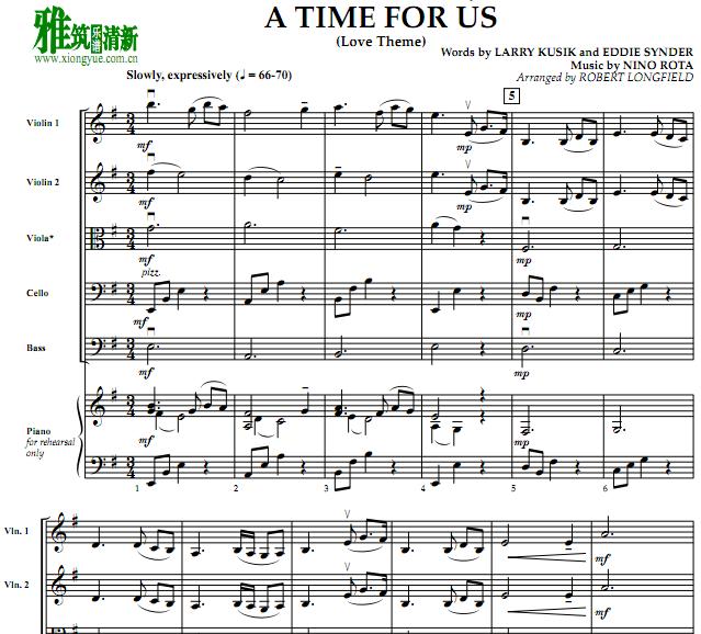 A TIME FOR US 钢琴弦乐队总谱