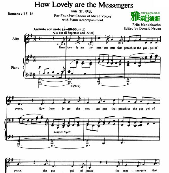 How Lovely Are the Messengers四声部合唱谱 钢伴谱