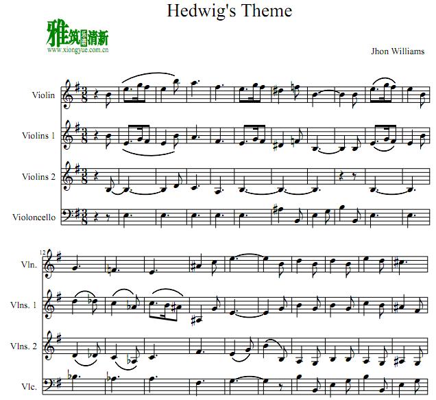 海德薇Hedwig's Theme 三小提琴一大提琴四重奏 总谱