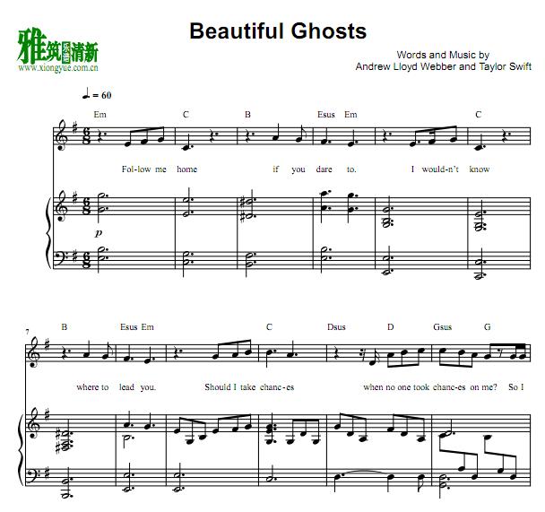 TaylorSwift 猫 - Beautiful Ghosts钢琴伴奏谱