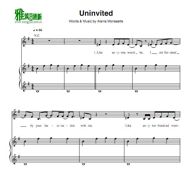 City of Angels- Uninvited钢琴伴奏谱