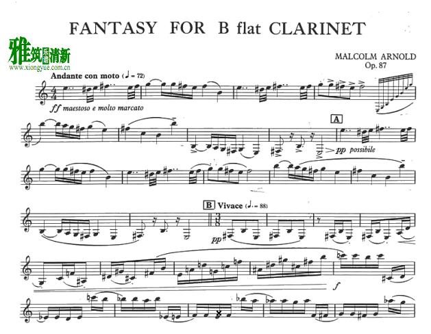 Malcolm Arnold 马尔科姆·阿诺德 单簧管幻想曲 op.87单簧管谱
