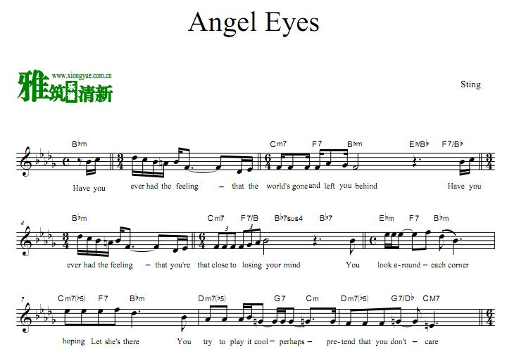 Sting - 离开拉斯维加斯片头曲 Angel Eyes 歌谱 原调正谱
