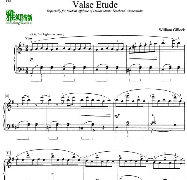 William Gillock 华尔兹练习曲  Valse Etude钢琴谱