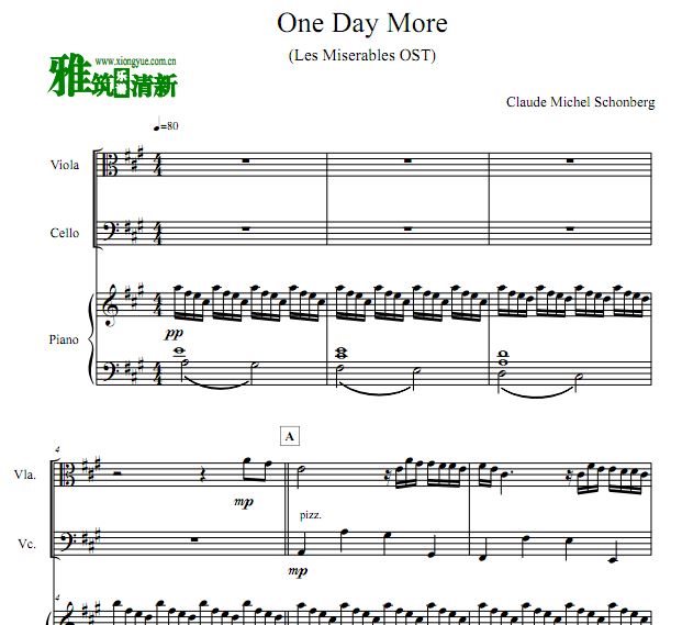 悲惨世界 One Day More 中提琴大提琴钢琴三重奏谱