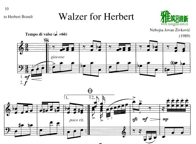Nebojsa Jovan Zivkovic - Waltzer for Herbert马林巴谱